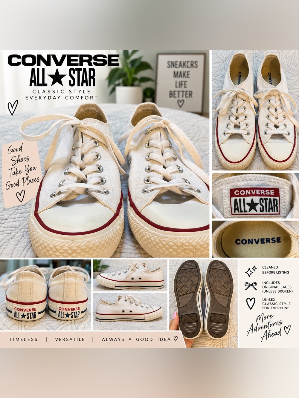 Converse Chuck Taylor All Star White Low Top Sneakers Women’s 9 Classic Canvas